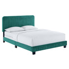 Modway Celine Channel Tufted Performance Velvet Full Bed - Teal-Channel Tufted Headboard