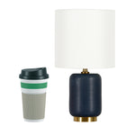 Hudson&Canal Lambert 15" Tall Ceramic Table Lamp with Fabric Shade - Matte Navy/White-Rated for one 40W E26-base incandescent bulb and LED equivalents, Bulb not included