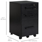 HOMCOM 3-Drawer Letter/A4 Filing Cabinet with Hanging Bars - Black-Top drawer with a lock and 2 keys for document security
