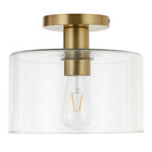 Hudson&Canal Henri 10" Wide Semi Flush Mount with Glass Shade - Brass/Clear-Paired with a clear drum glass shade