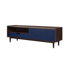 Manhattan Comfort Duane 59.25" Mid-Century Modern TV Stand - Dark Brown and Navy Blue-Iron Metal Feet for Fashion and Durability
