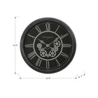 Monarch Specialties Clocks 23" Round Wall Clock - Black -Crafted with a durable plastic frame in a classic black finish, with grey metal gears and metal hands under a clear glass surface, perfect for trending home decors