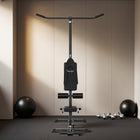 Soozier Lat Pull Down Machine Cable Station with Flip-Up Footplate - Black-Padded seat adjustable to four different heights 