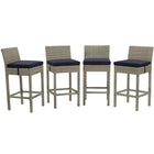 Modway Conduit Outdoor Patio Wicker Rattan Bar Stool - Light Gray Navy - Set of 4-Modern Outdoor Bar Stool