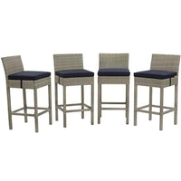 Modway Conduit Outdoor Patio Wicker Rattan Bar Stool - Light Gray Navy - Set of 4-Modern Outdoor Bar Stool