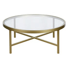 Hudson&Canal Xivil 36"W Round Coffee Table with Glass Top - Brass-A modern contemporary design for your living room, den, and more