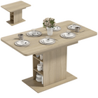 HOMCOM 43.3"-51.2" Extendable Dining Table with Open Storage Shelves for 4-6 - Natural Wood-Thick 1.2" MDF top for durability and strength, supporting up to 264 lbs. with a pedestal base