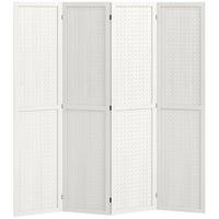 HOMCOM 4-Panel Freestanding Room Divider with Pegboard Panel for Indoor Bedroom - White-Four panel design, great for creating a personal space or dividing up large rooms 
