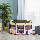 PawHut 49.2" Large Portable Exercise Pet Playpen with Carry Bag - Pink-2 handy zipped doors for access