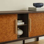 Modway Coralie Curved 71" Vegan Leather Oval TV Stand - Walnut Tan-Gold-Tone Handles