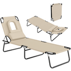 Outsunny Adjustable Outdoor Lounge Chair with Face Hole and Pillow - Beige-Suitable for outdoor parks, gardens, patios, poolside, conservatories, beaches, and more