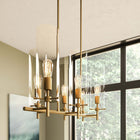 Modway Skylark 6-Light Chandelier - Clear/Satin Brass-Glass Cylinder Shades
