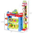 Qaba Kids Supermarket Grocery Store Pretend Playset Toy with Shopping Cart-The label will scroll when press the left of the cash register, and the drawer will pop up when press the right side 