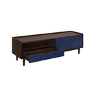 Manhattan Comfort Duane 59.25" Mid-Century Modern TV Stand - Dark Brown and Navy Blue-Recommended for 55"TV Screen. Includes 2 Medial Holes for Media and Wire Management