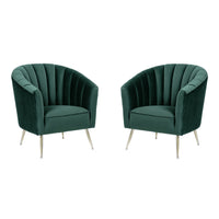 Manhattan Comfort Rosemont 32.28" Mid-Century Modern Velvet Upholstered Accent Chair - Green and Gold - 2 Pack-Mid-Century Modern Single Seat Armchair Perfect for Living Room Use. Set of 2