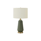 Monarch Specialties 26" H Contemporary Table Lamp - Green Ceramic / Ivory / Cream Shade-This 26"h contemporary table lamp with a green ceramic base and drum shaped ivory linen drum shade, finished with a gold finial on top, provides the perfect decorative accent lighting in a living room, home office, or bedroom, to end or side tables