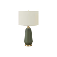 Monarch Specialties 26" H Contemporary Table Lamp - Green Ceramic / Ivory / Cream Shade-This 26"h contemporary table lamp with a green ceramic base and drum shaped ivory linen drum shade, finished with a gold finial on top, provides the perfect decorative accent lighting in a living room, home office, or bedroom, to end or side tables