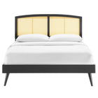 Modway Sierra Cane and Wood Full Platform Bed with Splayed Legs - Black-Assembly Required