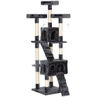 PawHut 68" Multi-Level Large Cat Tree Tower with Condo - Grey-Multi-level tall cat tree with 3 x top perches, 2 x spacious condos, 2 x ladders, 3 x dangling toys for cat to play 