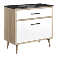 Modway Maverick 36" Bathroom Vanity - Black/Oak-Modern 36" Bathroom Vanity