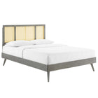 Modway Kelsea Cane and Wood Full Platform Bed with Splayed Legs - Grey-Wood Slat Support System