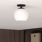 Hudson&Canal Bartlett 9" Wide Semi Flush Mount with Glass Shade - Matte Black/White Milk-Handcrafted matte black finish is applied to the globe metal base