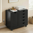 HOMCOM Mobile 5 Drawer Lateral Filing Cabinet with USB Ports - Black-Features five drawers and a large cabinet for organized office supply storage 