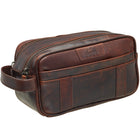Mancini Buffalo Dual Top Zipper Toiletry Bag - 10" x 4.25" x 5" - Brown-Multiple interior pockets