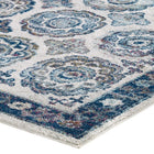 Modway Entourage Odile Distressed Floral Moroccan Trellis Area Rug - 5 ft W x 8 ft L - Ivory/Blue-Stain Resistant / Easy to Clean