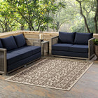 Modway Ariana Vintage Floral Trellis Indoor/Outdoor Area Rug - 9 ft W x 12 ft L - Light/Dark Beige-Durable Indoor/Outdoor Rug