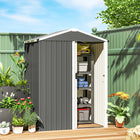 Outsunny Outdoor Metal Garden Shed - 4.5' x 3' - Light Grey-The apex roof design prevents rain buildup, keeping all your items dry
