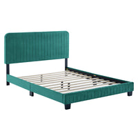 Modway Celine Channel Tufted Performance Velvet King Platform Bed - Teal-King Platform Bed