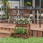 Outsunny 2-Tier Raised Garden Bed - 21.7" x 12.6" x 22"-Crafted of vintage-style wheels to be a unique garden focal point
