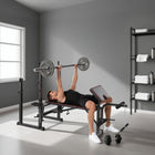 Soozier Weight Bench with Bench Press Rack-Adjustable squat racks support up to 661lb (300kg) for robust workouts