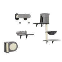 PawHut 4-Piece Cat Wall Shelf Set-Built with thickened particleboard, each platform supports cats for safe play 