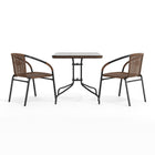 Flash Furniture 28" Square Glass Metal Table with Dark Brown Rattan Edging & 2 Dark Brown Rattan Stack Chairs-Designed for Commercial and Residential Use