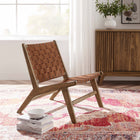 Modway Saoirse Leather Wood Accent Lounge Chair - Walnut Brown-Slightly Reclined Seat