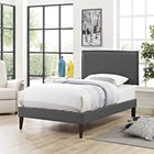 Modway Camille Fabric Twin Platform Bed with Squared Tapered Legs - Grey-Ten Wood Support Slats 
