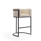 Manhattan Comfort Cosmopolitan 23.7" Mid-Century Modern Faux Leather Upholstered Bar Stool - Cream and Black - 3 Pack-Semi Circle Open Design with Tight Back Finish