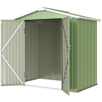 Outsunny Outdoor Metal Garden Shed - 6.5' x 4' - Light Green-Spacious interior and peaked roof easily accommodate long tools and seasonal gear
