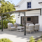 Outsunny 11 ft W x 10 ft L Outdoor Pergola - Wall Mounted Hardtop Lean-to Gazebo - Brown-Included bolts and stakes for concrete or grass ensure stability against strong winds