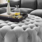 Modway Amour Tufted Button Large Round Performance Velvet Ottoman - Light Grey-Durable Stain-Resistant Fabric