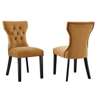 Modway Silhouette Performance Velvet Dining Chairs - Cognac - 2 Pack-Solid Wood Frame
