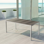 Modway Shore Outdoor Patio Aluminum Dining Table - Silver Grey-Plastic Wood Accent Paneling