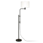 Hudson&Canal Polly Height-Adjustable Floor Lamp with Fabric Shade - Blackened Bronze/White-Paired with a white drum fabric shade