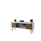 Manhattan Comfort Bradley 62.99" Mid-Century Modern TV Stand - White and Rustic Brown-Includes 1 Media Hole for Wire Management