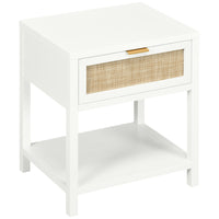 HOMCOM Bedside Table with Drawer, Open Shelf and Rattan Element - White-Exquisite rattan design on the drawer front highlights your home décor