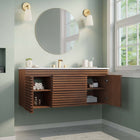 Modway Render 48" Wall-Mount Bathroom Vanity - Walnut/White-Full-Extension Drawers