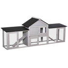 PawHut 33" H Large Ourdoor Wood Rabbit Hutch - Grey-Fir wood in exquisite build with living house and run backyard 