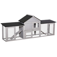 PawHut 33" H Large Ourdoor Wood Rabbit Hutch - Grey-Fir wood in exquisite build with living house and run backyard 